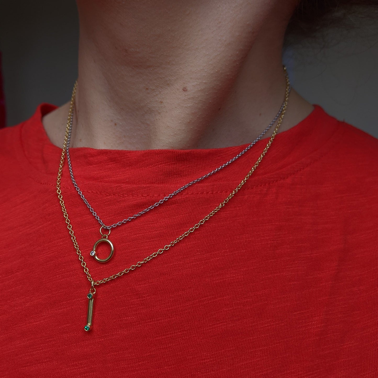 Double Emerald 18ct Stick Necklace