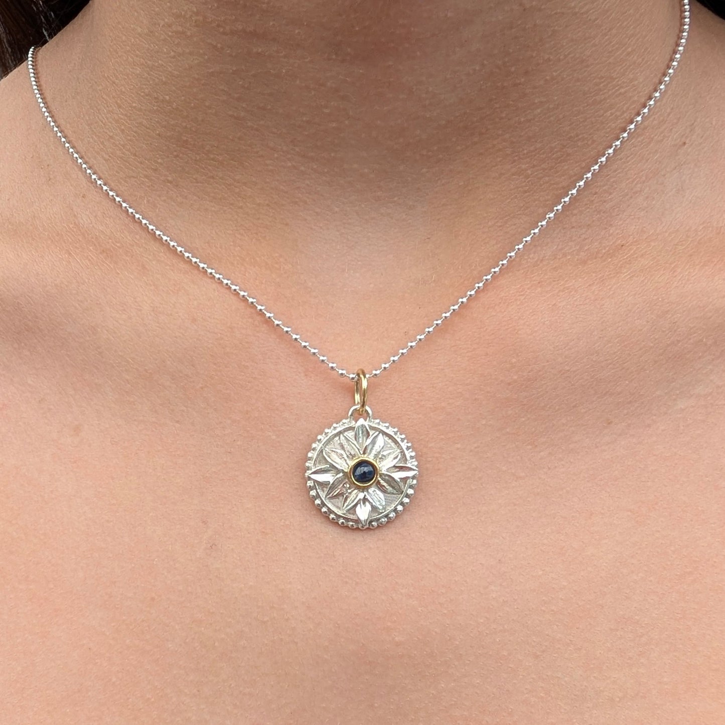 Sapphire Petal Compass Charm